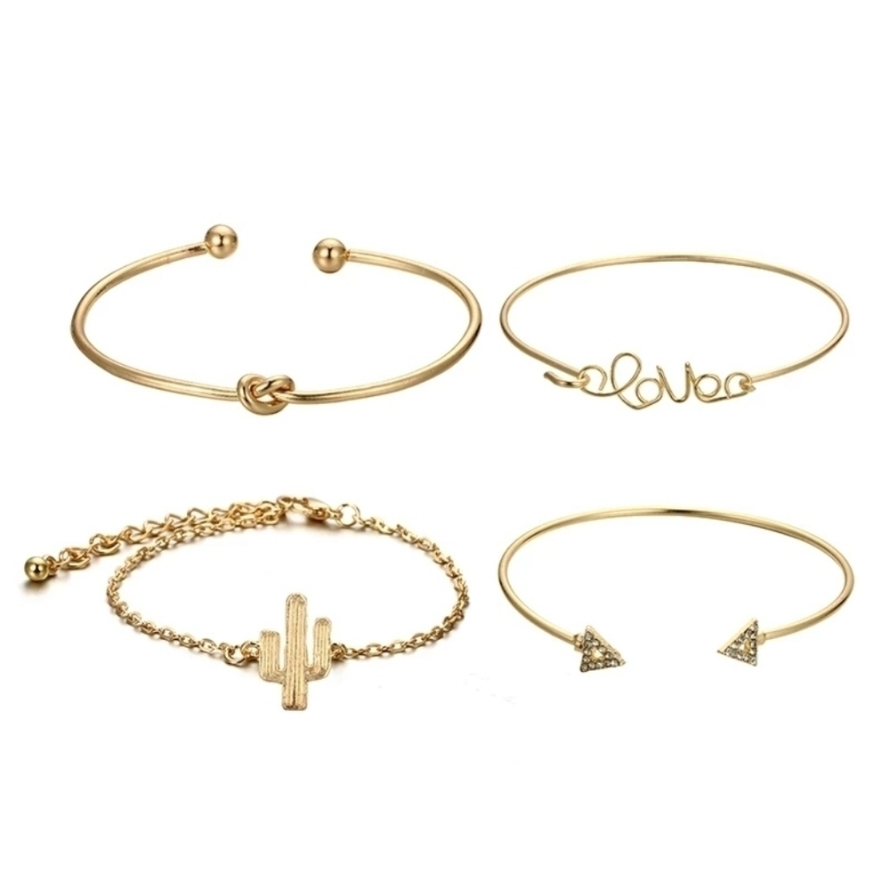 Gold Stacking Arrow Cactus Bracelet‎ Set (4)